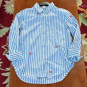 Clare V. x Monoprix Blue and White Striped Women’s Shirt small